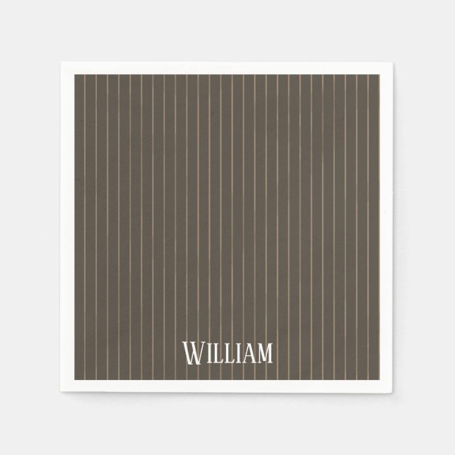 Personalized brown retro pinstripes napkins (Front)