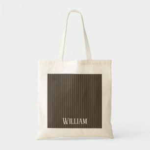 Personalized brown retro pinstripes tote bag