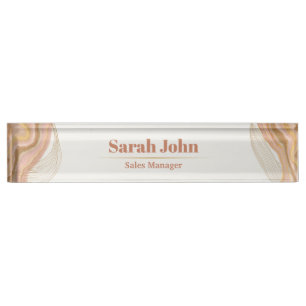 Personalized brown, rose & gold agate desk name plate