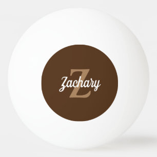 Personalized Brown Tan Retro Monogram Ping Pong Ball