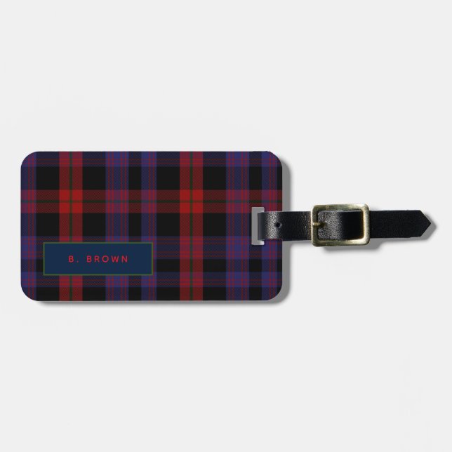 Personalized BROWN Tartan Mens Luggage Tag (Front Horizontal)