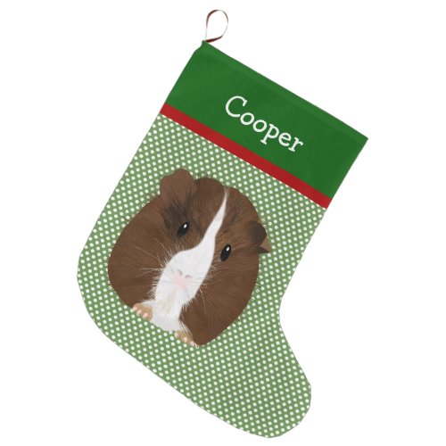 Personalized Brown White And Black Guinea Pig Large Christmas Stocking