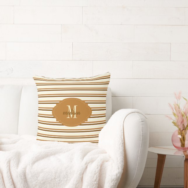 Personalized brown &white stripes pattern  throw pillow (Couch)