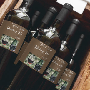 Personalized Brown Wine Bottles Photo Label