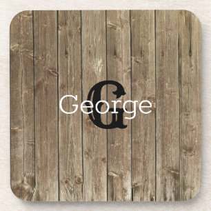 Personalized Brown Wood Handsome Beverage Coaster