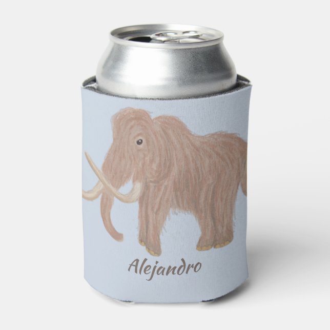 Personalized Brown Woolly Mammoth Illustration Can Cooler (Can Front)
