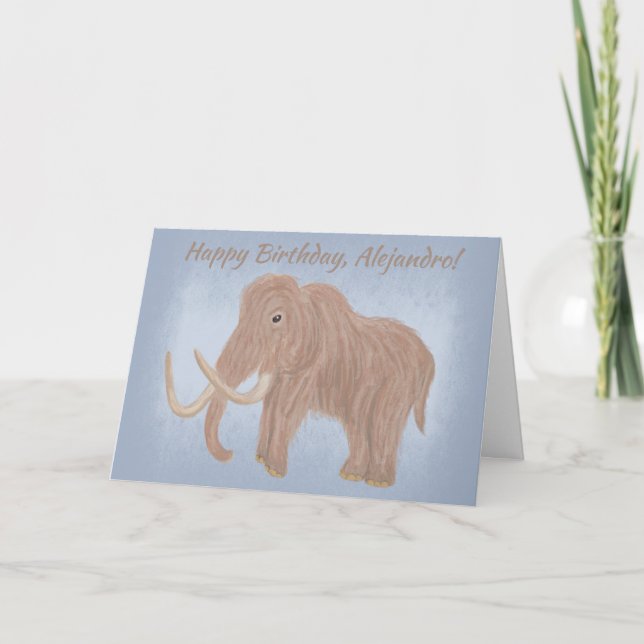 Personalized Brown Woolly Mammoth Illustration Card (Front)
