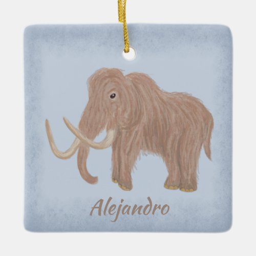 Personalized Brown Woolly Mammoth Illustration Ceramic Ornament