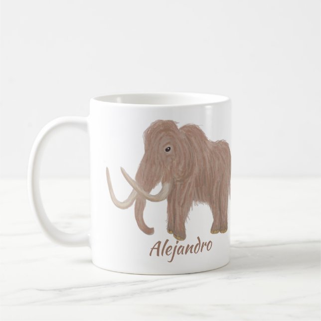 Personalized Brown Woolly Mammoth Illustration Coffee Mug (Left)