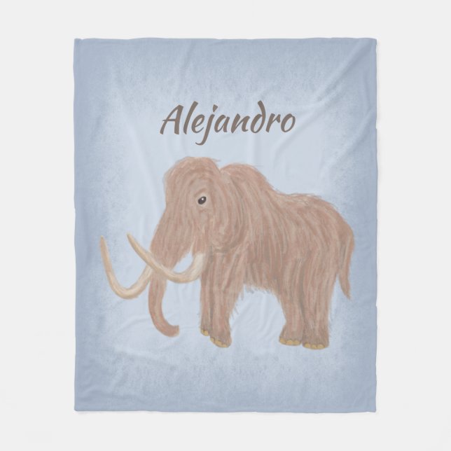 Personalized Brown Woolly Mammoth Illustration Fleece Blanket (Front)