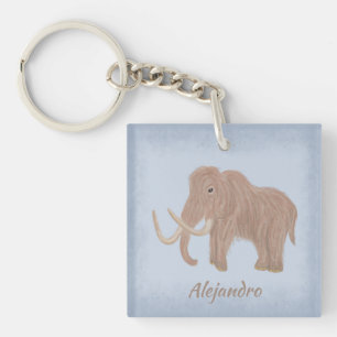 Personalized Brown Woolly Mammoth Illustration Keychain