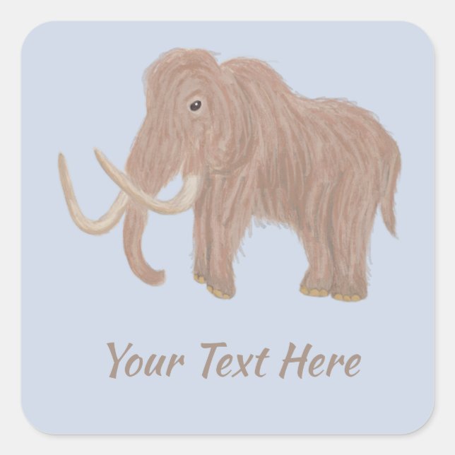 Personalized Brown Woolly Mammoth Illustration Square Sticker (Front)
