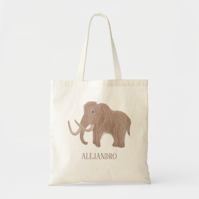Personalized Brown Woolly Mammoth Illustration Tote Bag (Front)