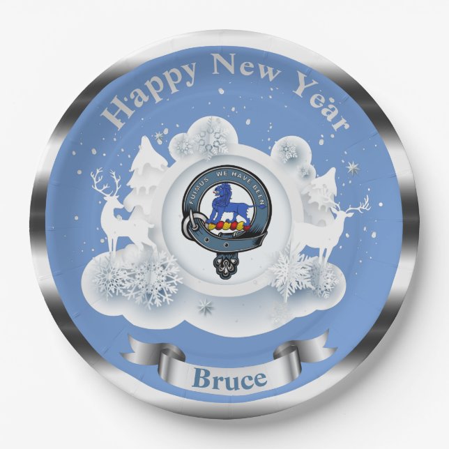 Personalized Bruce Clan Badge Winter Paper Plates (Front)