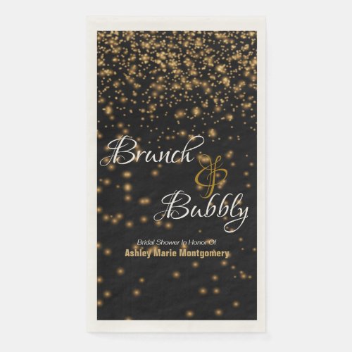 Personalized Brunch Bubbly Gold Confetti On Black Paper Guest Towels