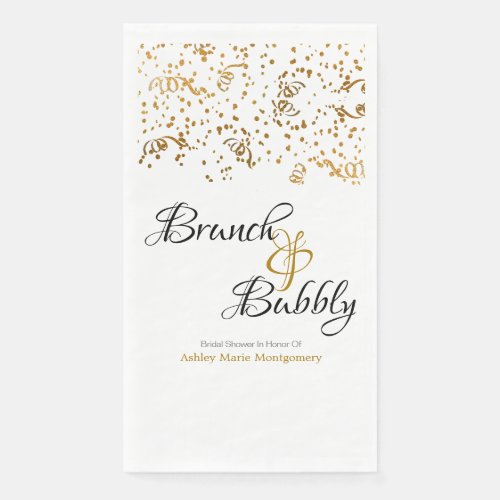 Personalized Brunch Bubbly Gold Confetti Streamers Paper Guest Towels