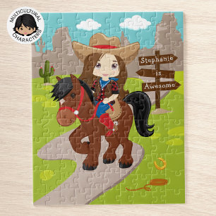 Personalized Brunette Cowgirl Jigsaw Puzzle