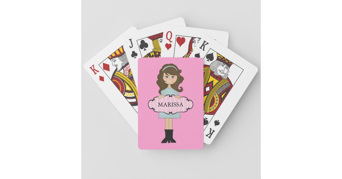 Personalized Brunette Girly Playing Cards | Zazzle