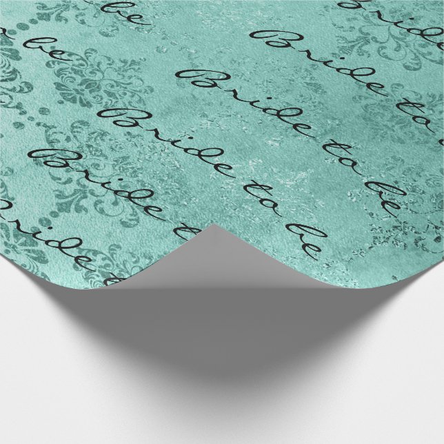 Personalized Brush Bride To Be Aqua Damask Wrapping Paper (Corner)