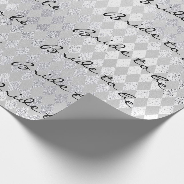 Personalized Brush Bride to be Silver Diamond Cut Wrapping Paper (Corner)