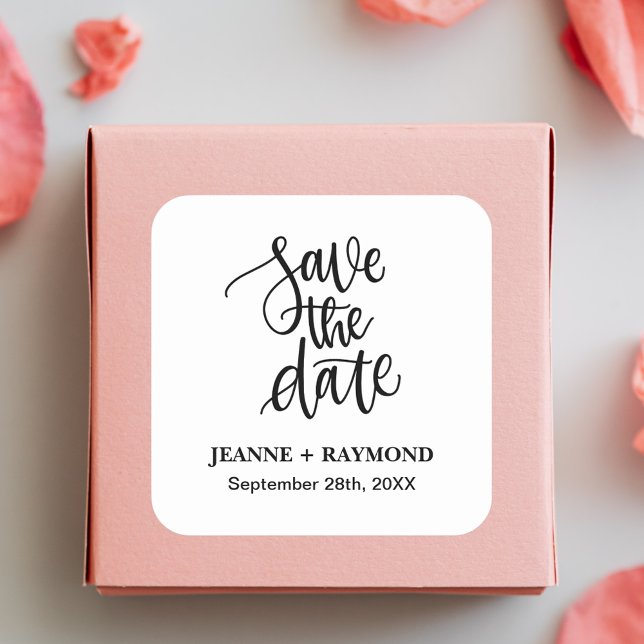 Personalized Brush Lettered Save the Date Wedding Square Sticker (Creator Uploaded)