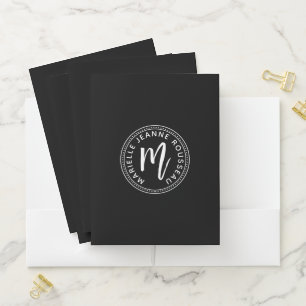 Personalized Brush Script Round Monogram Pocket Folder