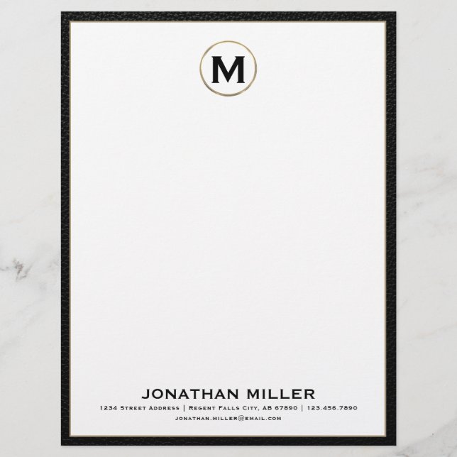 Personalized Brushed Gold Monogram Letterhead (Front)
