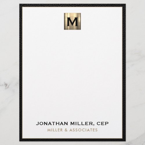 Personalized Brushed Gold Square Monogram Letterhead