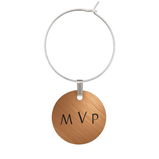 Personalized BrusHed Look Copper Wine Tag Glass Charm (Front)