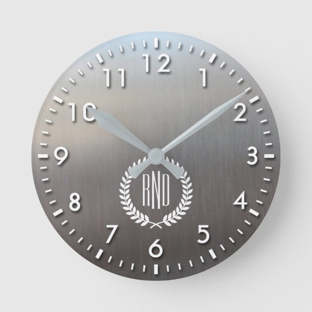 Personalized Brushed Metal Look Aluminum Round Clock (Front)