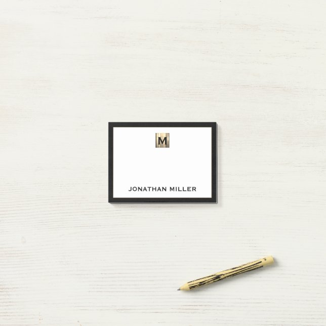 Personalized Brushed Metal Monogram Black White Post-it Notes (On Desk)