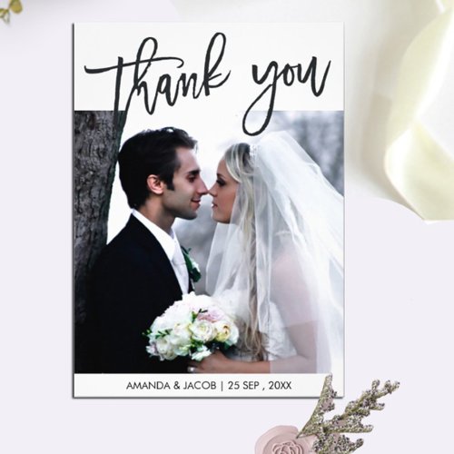 Personalized Brushed Wedding Photo Thank You Card
