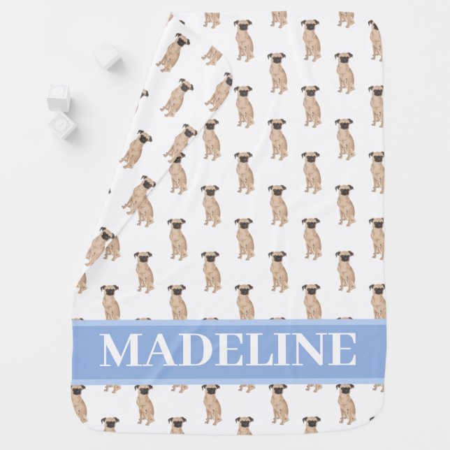 Personalized Brussels Griffon Blue & White Baby Blanket (In Situ)