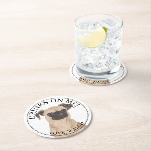 Personalized Brussels Griffon Dog Wedding Round Paper Coaster