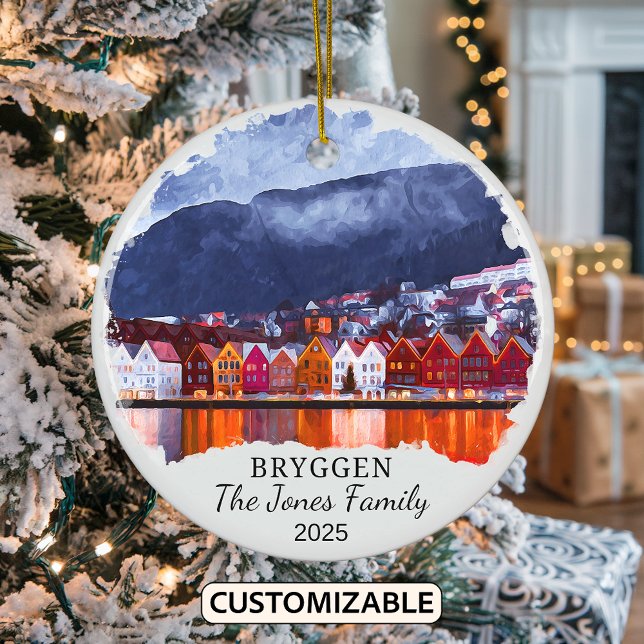 Personalized Bryggen Ornament, Norway Gift Ceramic Ornament (Creator Uploaded)