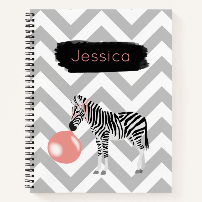 Personalized Bubble Gum Zebra Blowing Bubble Notebook (Front)