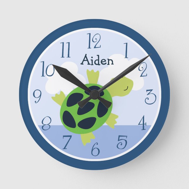 Personalized Bubbles Turtle Kids Clock (Front)