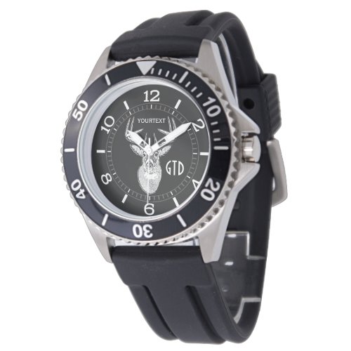 Personalized Buck trophy on Black White Tail Deer Wrist Watch