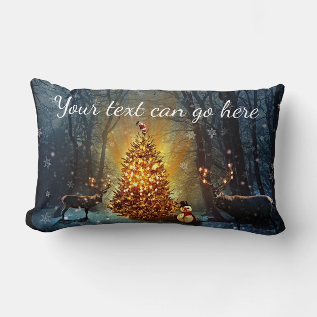 Personalized Bucks and Trees Christmas Lumbar Pillow (Front)