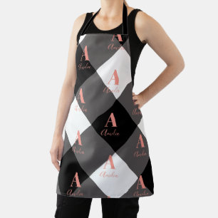 Personalized Buffalo Check Black and White Pink Apron