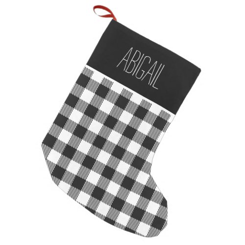 Personalized Buffalo Check Plaid White Black Small Christmas Stocking