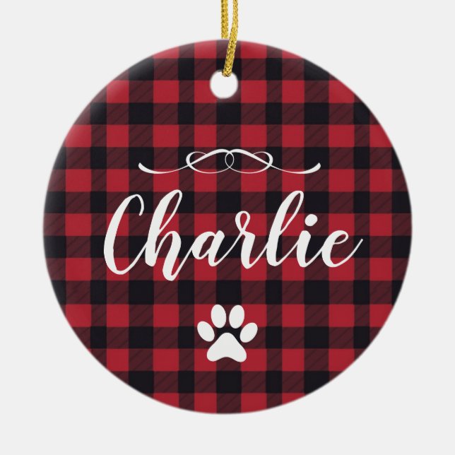 Personalized buffalo mantle christmas puppies ceramic ornament (Front)