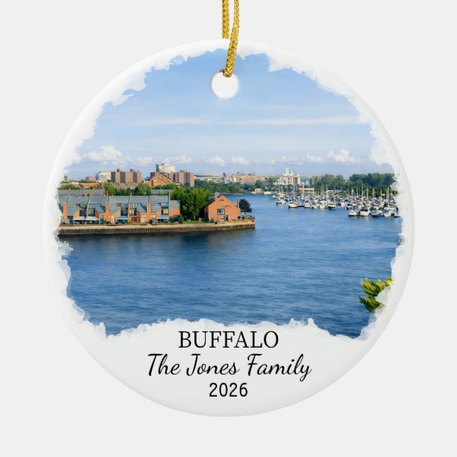 Personalized Buffalo Ornament, Custom New York Ceramic Ornament (Front)