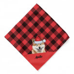 Personalized Buffalo Plaid Akita Inu Dog Christmas Bandana