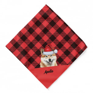 Personalized Buffalo Plaid Akita Inu Dog Christmas Bandana
