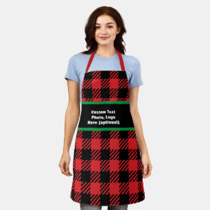 Personalized Buffalo Plaid Apron - Red Christmas