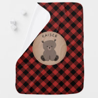 Personalized Buffalo Plaid Bear Cub Baby Blanket