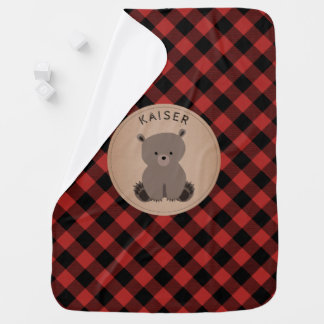 Personalized Buffalo Plaid Bear Cub Baby Blanket