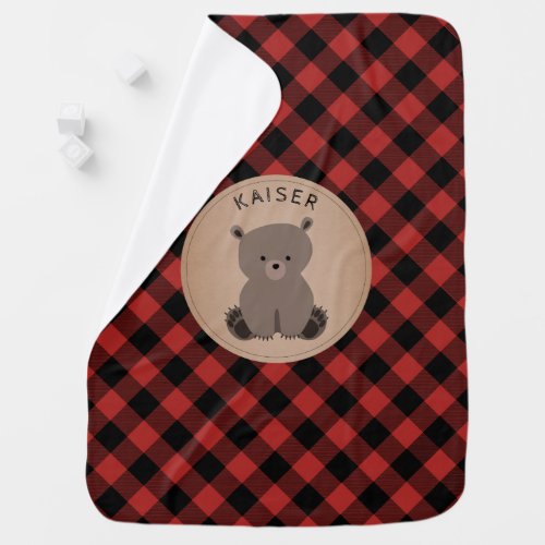 Personalized Buffalo Plaid Bear Cub Baby Blanket