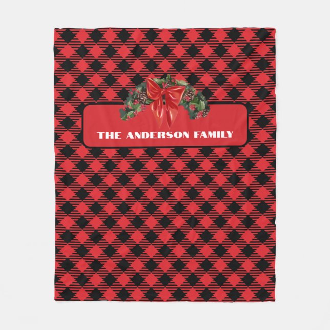Personalized Buffalo Plaid Christmas Fleece Blanket (Front)